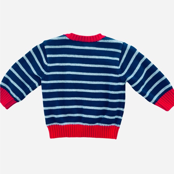 Hannah Andersson: Navy Blue Stripped/Red, Bear Knit Sweater. - Picture 4 of 5